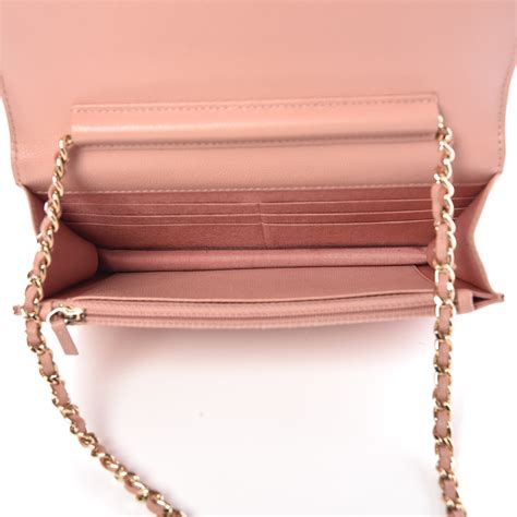 CHANEL Caviar Camellia Embossed Wallet On Chain WOC Pink 